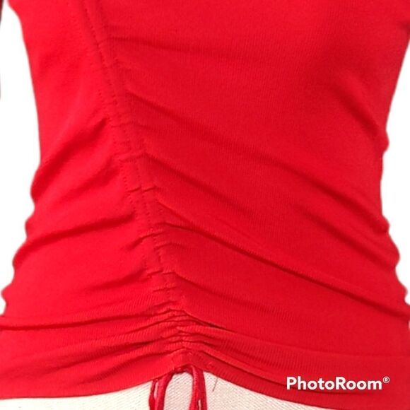 Zara sexy red drawstring asymetrical short sleeve scoop neck top - Picture 3 of 8